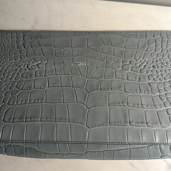 VINCE Croc-Embossed Grey Blue Leather Clutch - Picture 4 of 4